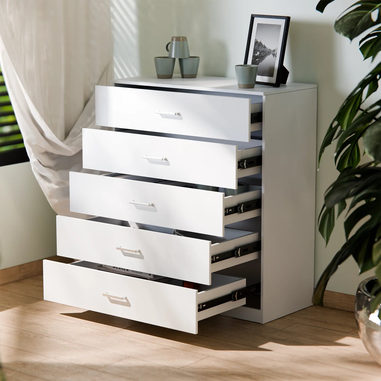4&5 Drawer Bedroom Storage Cabinet with Metal Handles & Smooth Runners, Anti-Bowing Reinforced Frame, Modern Furniture Unit