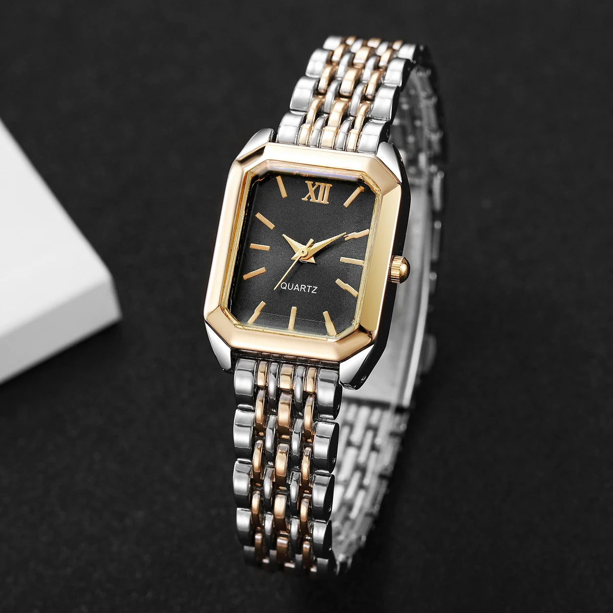 Fashion Mix Gold Women Quartz Watch Ladies Rectangle Roma Dial Wristwatch Reloj Mujer Girls Clock Gift (Without Box)