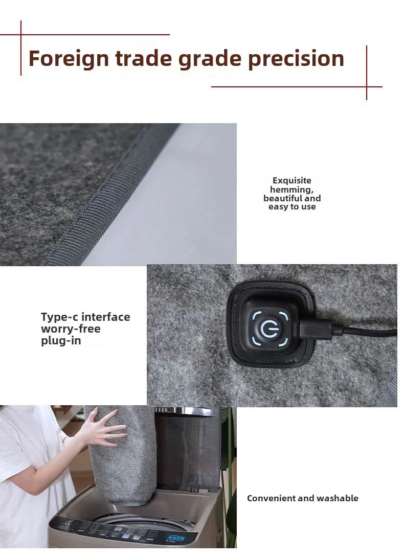 6 Area 10W DC Heated Mat Plush Electric Blanket Single Mattress USB Type-C Interface Portable Washable Office Bedroom Outdoor
