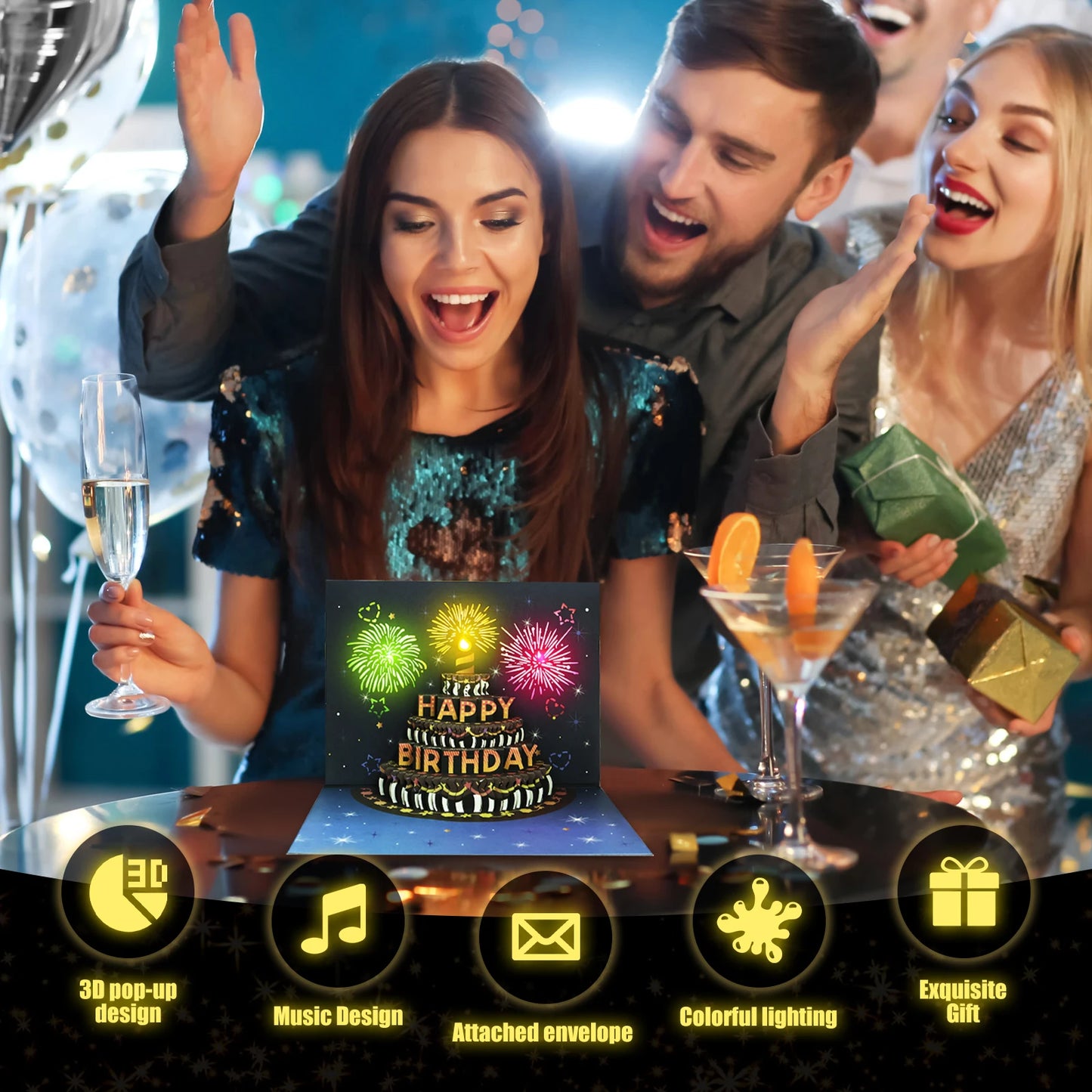 3D Light Music Birthday Card Pop Up Happy Birthday Card Fireworks Birthday Greeting Cards Happy Birthday Party Gift Message Card