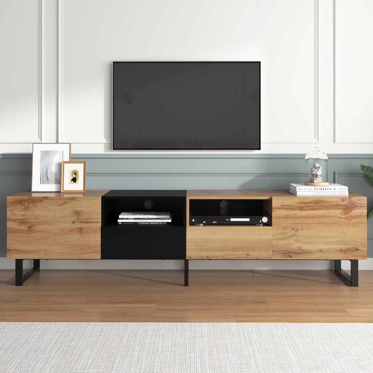 PINGGO Modern Minimalist TV Cabinet Large Capacity Storage Cabinet With Doors And Drawers Wood Grain Design TV Media Console