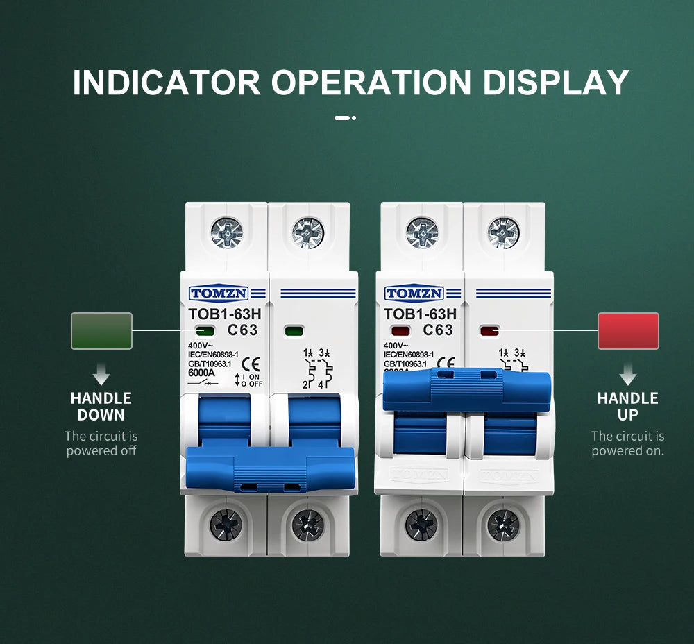 TOMZN 2P AC MCB TOB1-63 C Type 230/400V~ 50Hz/60Hz Mini Circuit Breaker 6A 10A 16A 20A 25A 32A 40A 50A 63A