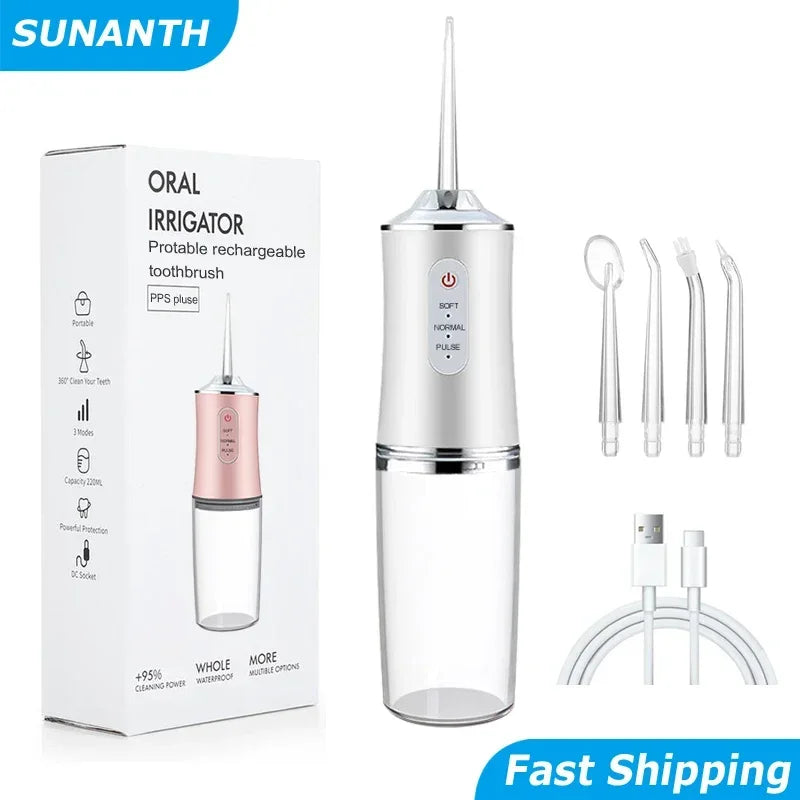 Professional Portable Cordless Water Flosserfor Teeth, Rechargeable Oral Irrigator with 3 Modes & Water Drill, IPX7 Waterproof