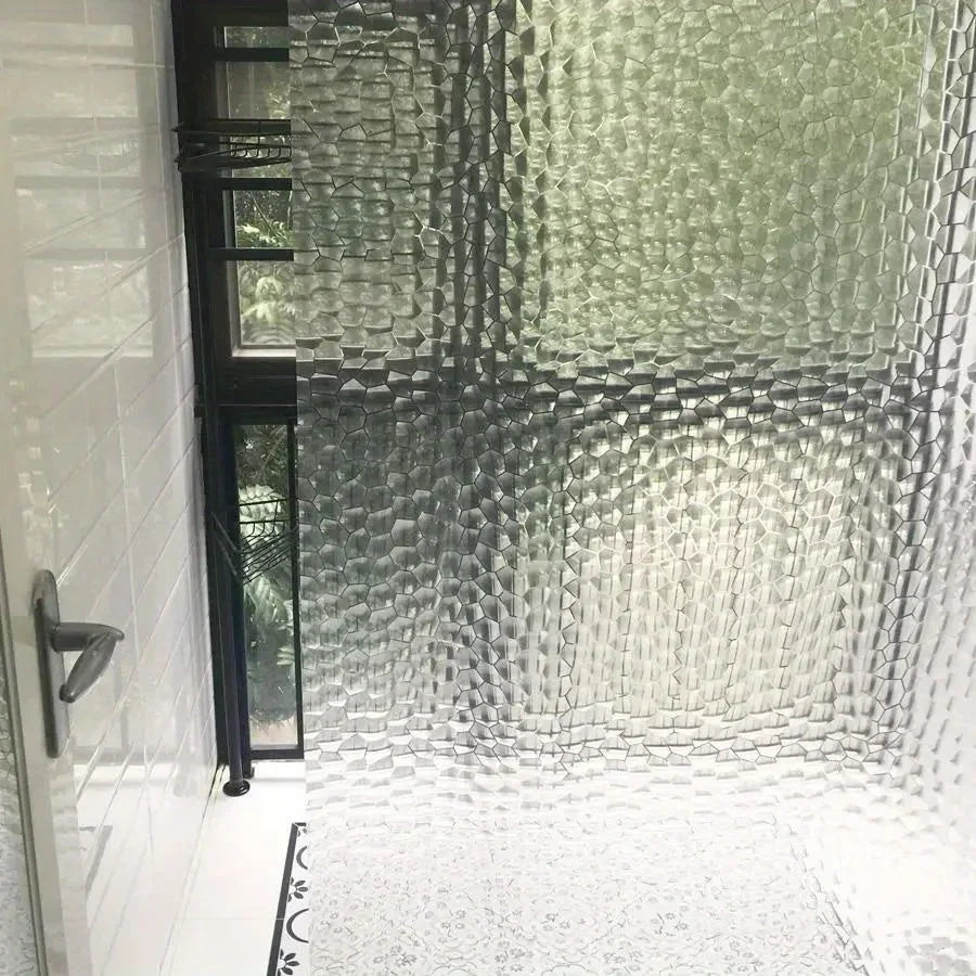 1Set Waterproof Bathroom Shower Curtain Transparent Bathroom Curtain with Hooks Thickened Bathing Sheer Wide Bath Curtain
