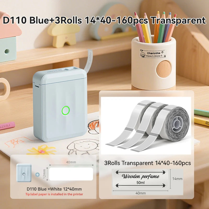 NIIMBOT D110 Upgraded Version Thermal Label Printer Mini Portable Smart Label Maker With Tape for Office Home Kitchen School