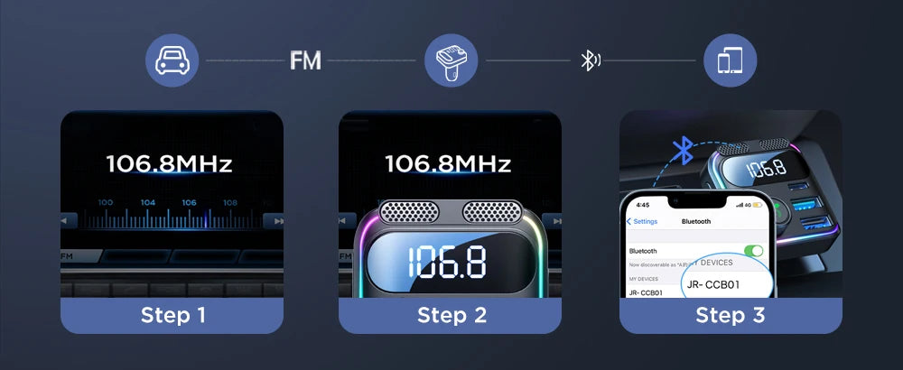 JOYROOM 81W Bluetooth 6.0 Car FM Transmitter Dual Mics PD&QC 3.0 Car Fast Charging Charger Adapter U Disk Hands-Free Calling