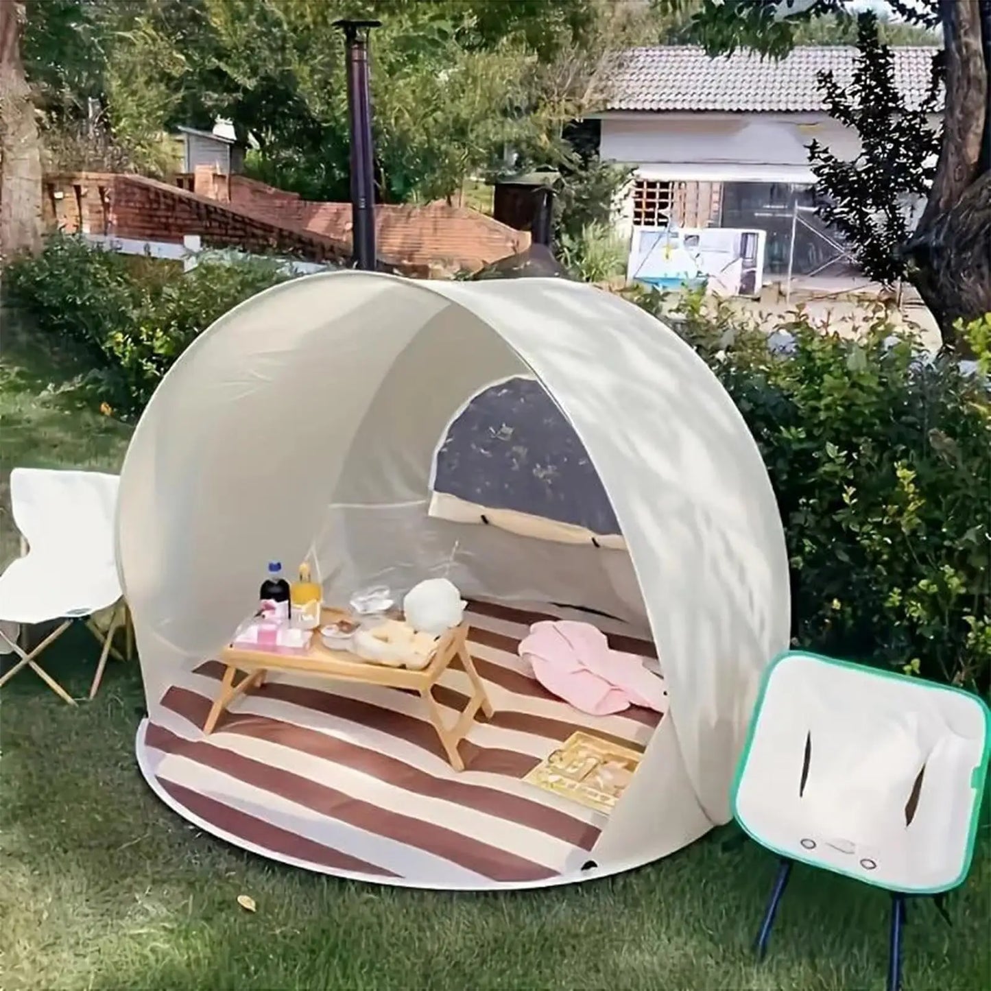 Beach Tent 3/4 Person Easy Pop Camping Canopy Beach Shelter with Ventilating Mesh Window for Outdoor Camping Picnic Garden