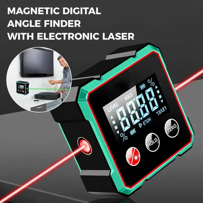 360° LCD Electronic Protractor Mini Inclinometer Measuring Tool Magnetic Digital Angle Finder with Electronic Laser Gauge Ruler