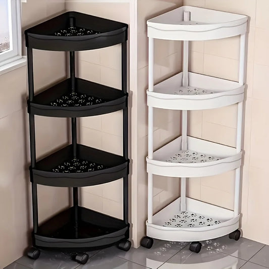 Modern 4 Tier Folding Corner Shelf Assembly Required Multifunction Storage Rack for Bathroom Kitchen Cosmetic Bath Product