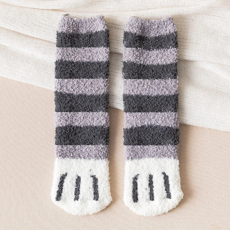 Autumn Winter Coral Velvet Socks Cute Cat Claw Socks For Women Children Girls Middle Tube Thickened Sleep Socks Home Floor Socks