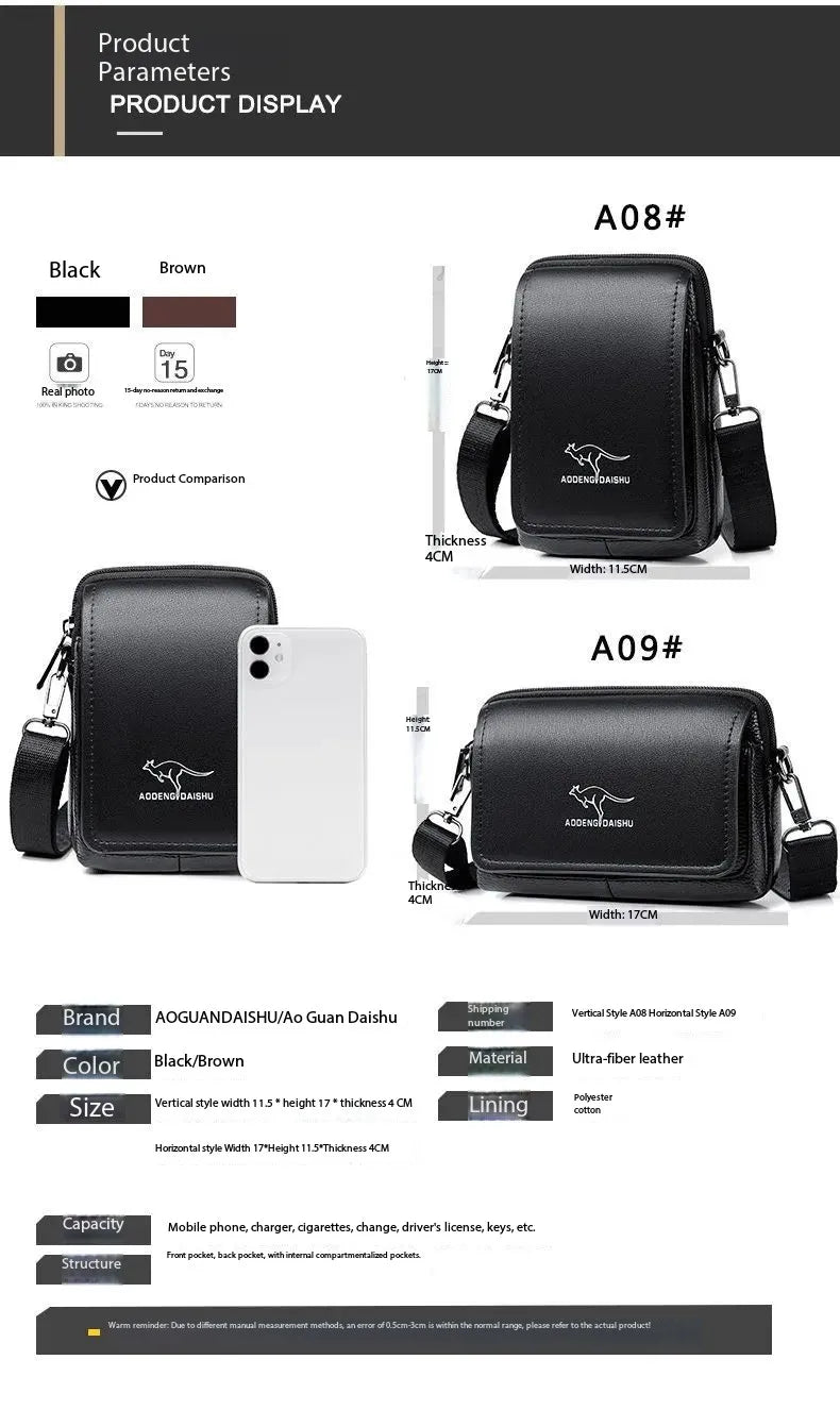 Leather Fashion Phone Pouch Belt Bag Shoulder Crossbody Waist Pack Vintage Outdoor Multi-function Mens Leisure Hanging Waist Bag