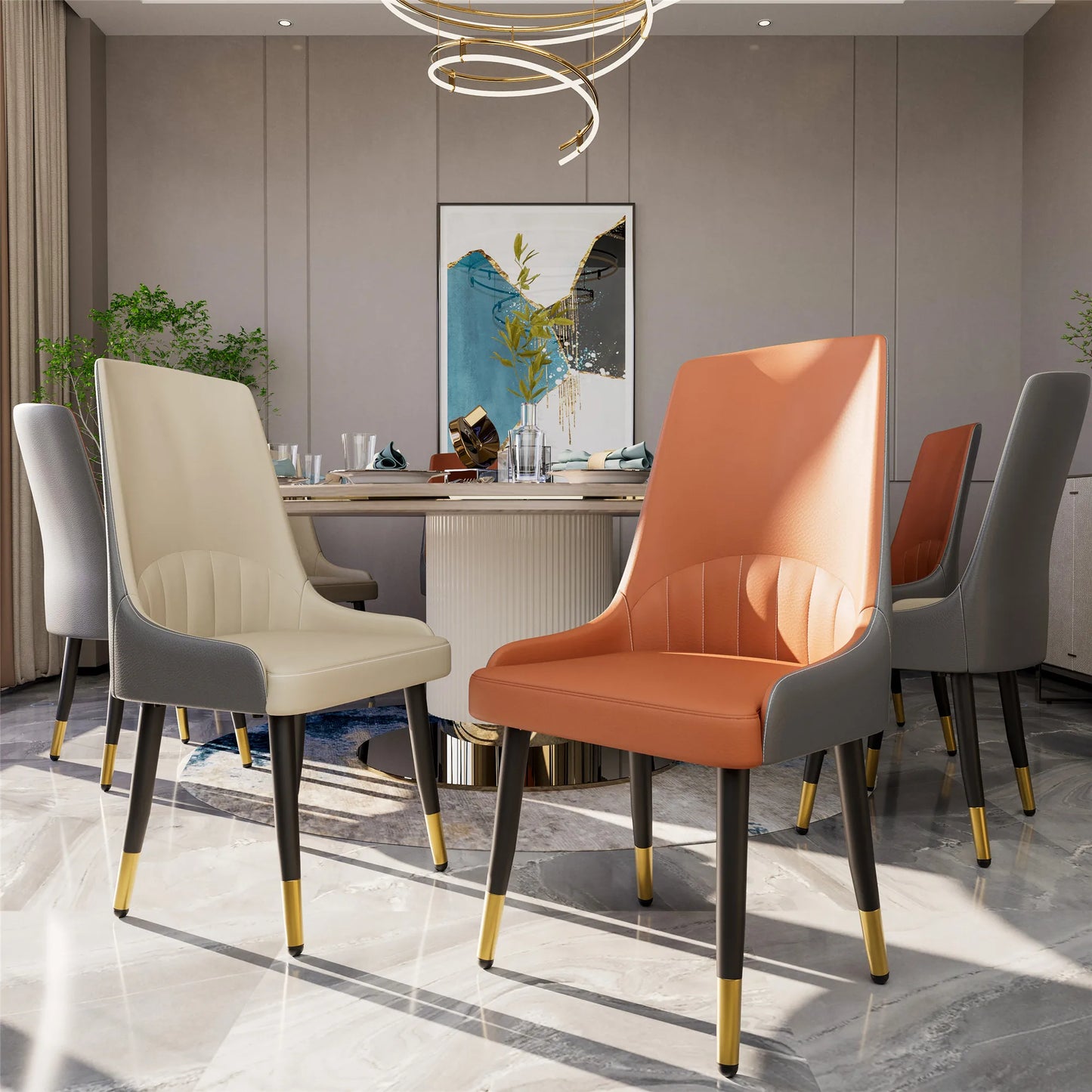Faux Leather Dining Chairs Set of 2, Modern Upholstered Kitchen Dining Room Chairs Armless Accent Side Chairs with Metal Legs