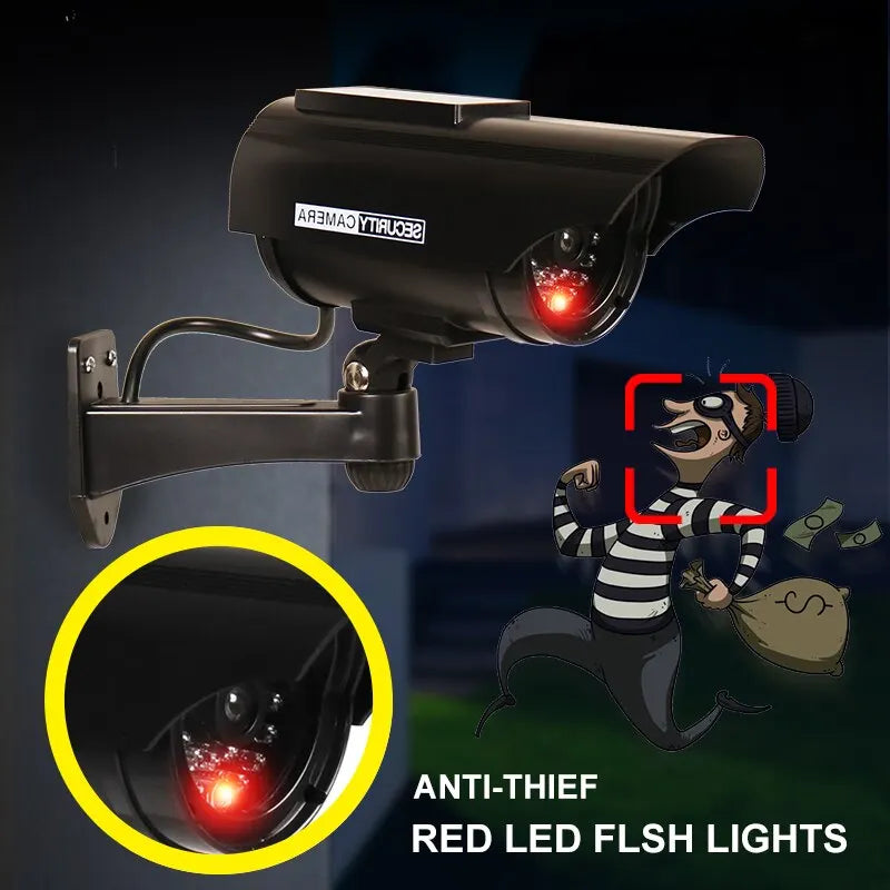 1PC Solar Powered Dummy Fake Security Camera Bullet Security Simulated Surveillance System,No Wiring Required, Red LED Lights