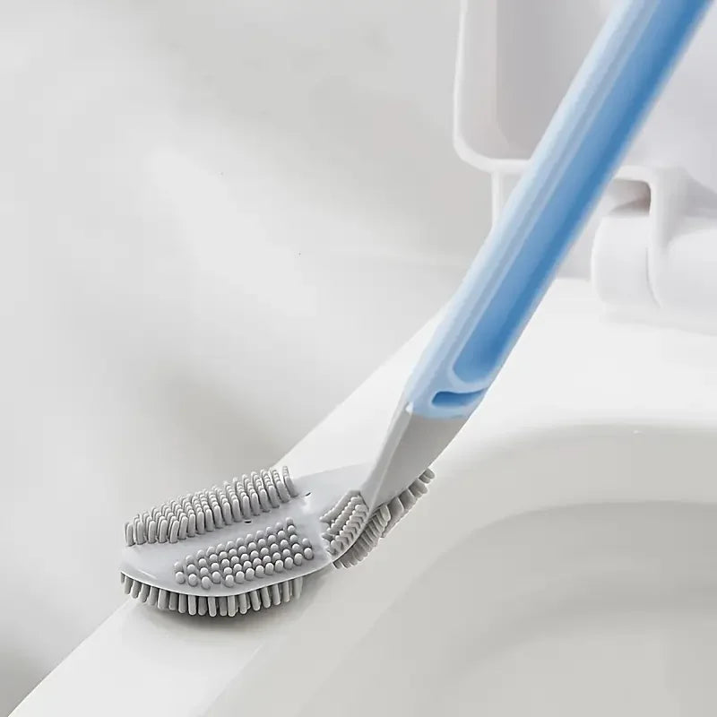 1pc Flexible Silicone Toilet Brush with Long Handle and 360 Degree Rotation - Wall Mounted Design for Bathroom Cleaning