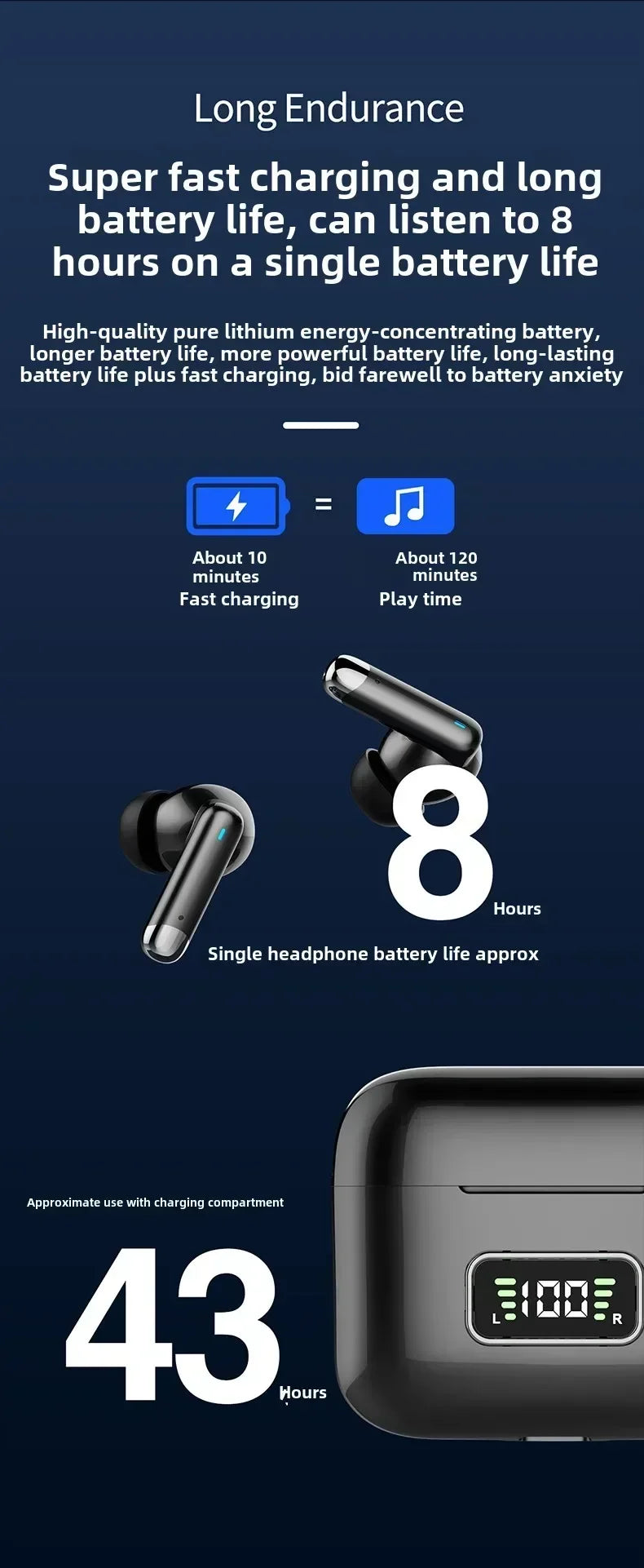 New Bluetooth headset Wireless Headphones Sport Earphones Waterproof Noise Reduction in-ear Wireless Earbuds With Mic For phones
