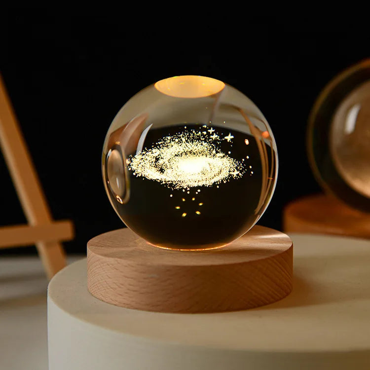 6cm 3D Crystal Ball Crystal Planet Night Light Laser Engraved Solar System Globe Astronomy Birthday Gift Home Desktop Decoration