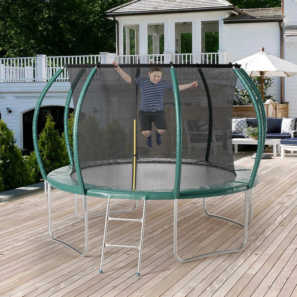 【Breeins】Outdoor Enclosure Trampoline with Ladder Exercise Workout Rebounder Sport Trampoline Handle Adults Jumping Training