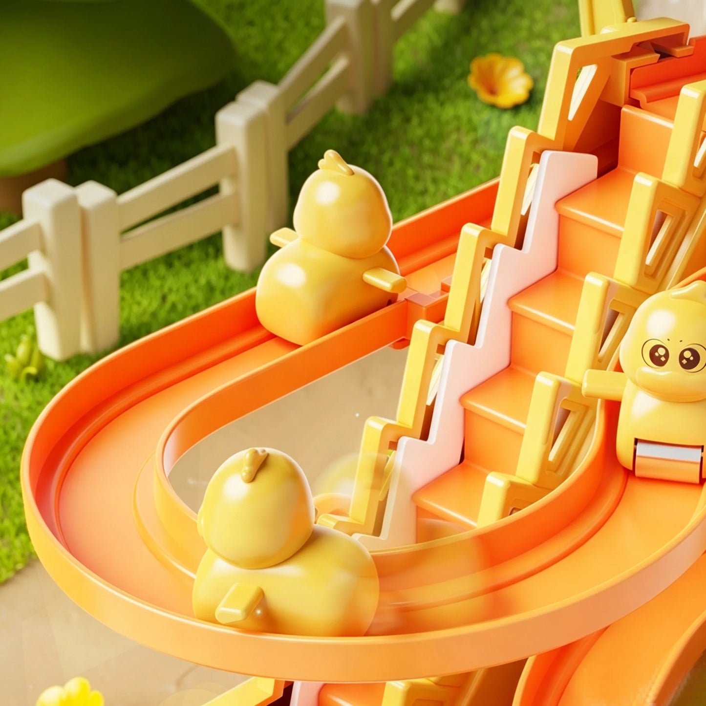Manual Press Duck Track Slide Toy,Kids Hand Operated Stair Climbing Race Car Game, Educational Interactive Toy for Boys Girls