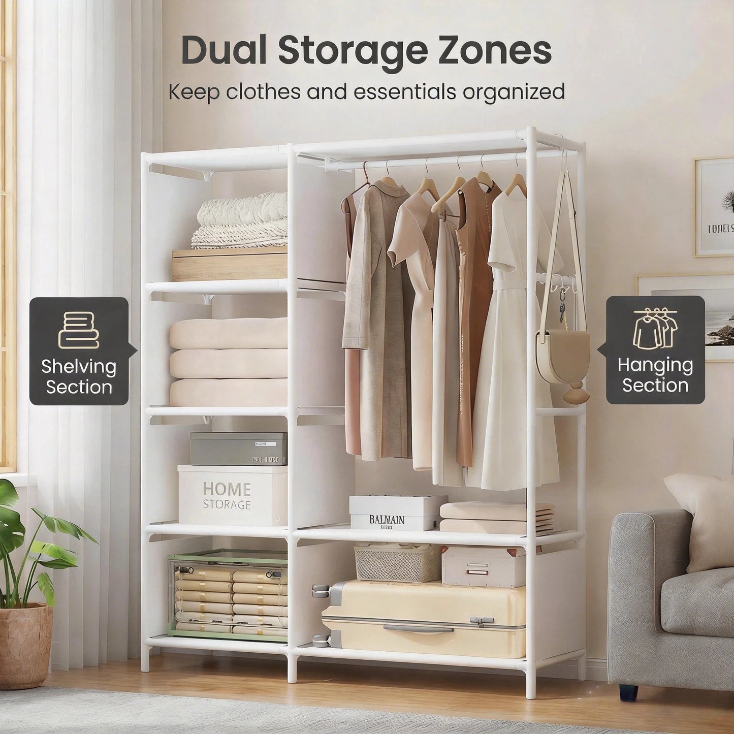 Multi-functional Storage Rack Simple Clothes Organizer Shelf Multi-layer Coat Quilt Storage Shelf Bedroom Space Saving Wardrobe