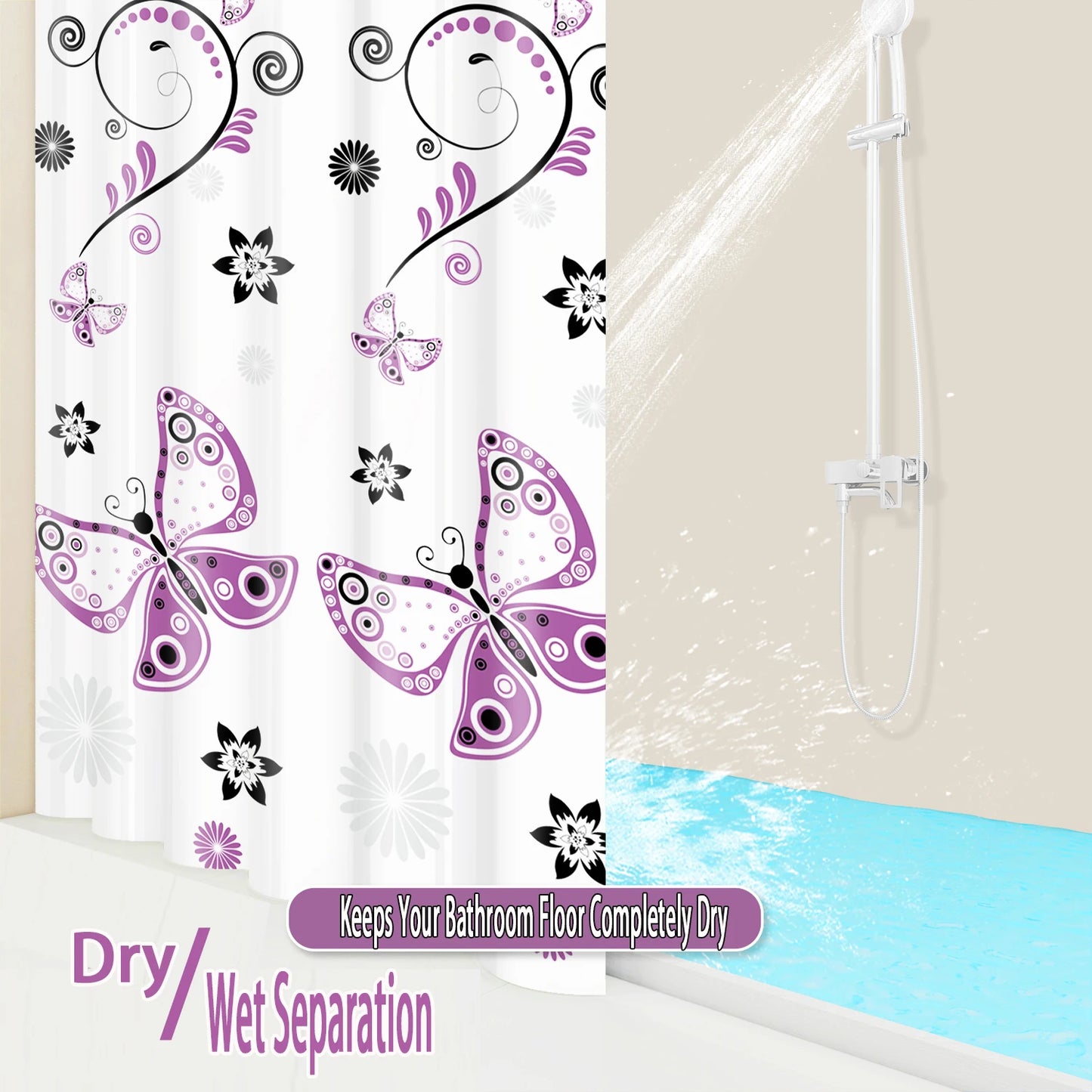 1pc Purple butterfly shower curtain  waterproof Peva covering curtain