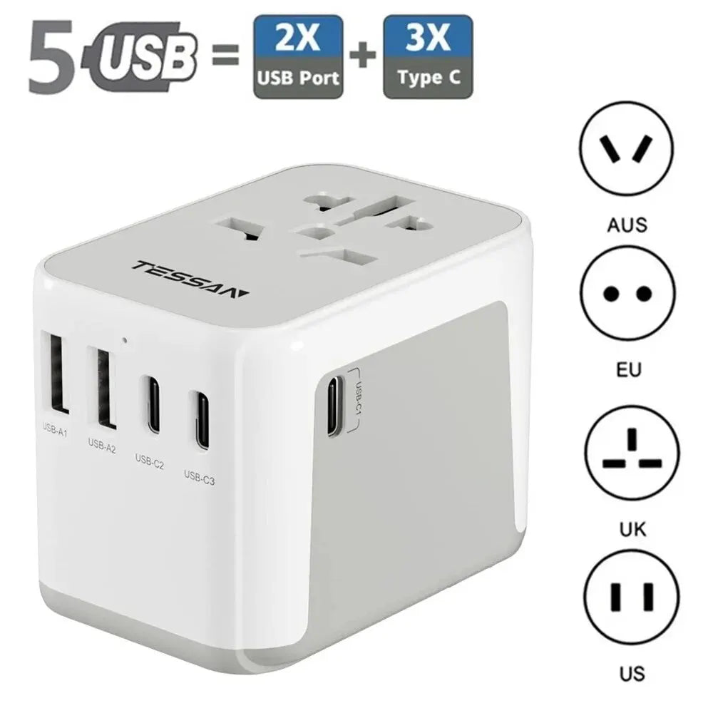 TESSAN Universal Travel Adapter Worldwide with USB & Type C, International Plug All-in-one Wall Charger for US EU UK AUS Travel
