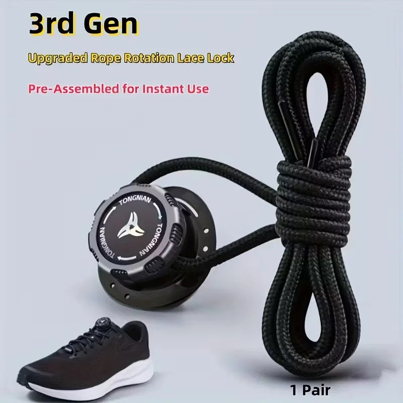 1 Pair No-Tie Shoe Locks - Rotating Buckles for Sports and Outdoor Shoes - Unisex Quick-Adjust Design - Pre-Installed
