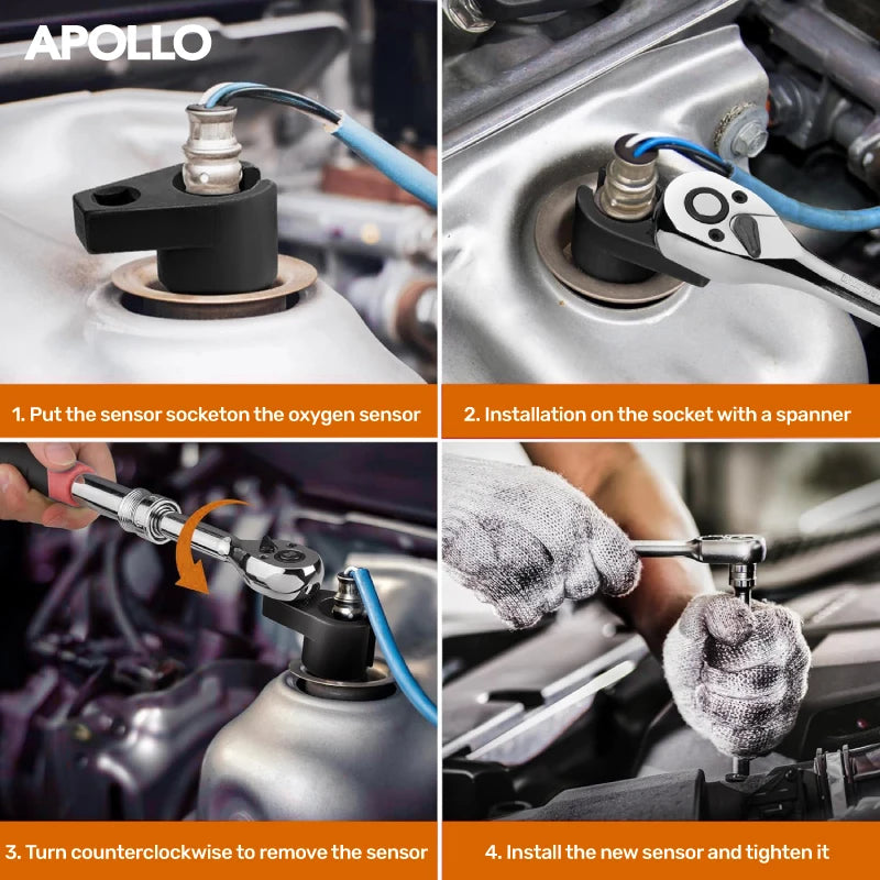 APOLLO 3/5/7/10PC Universal O2 Oxygen Lambda Sensor Socket Wrench Tool Remover Installer Set Box Oxygen Sensor Removing Tool Kit