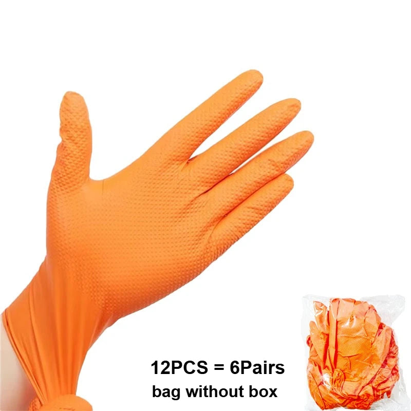 Heavy Orange Disposable Nitrile Extra Thick Gloves 8.5 Mil -Powder-Free Puncture-Resistant Protection-Diamond-Texture Work Glove