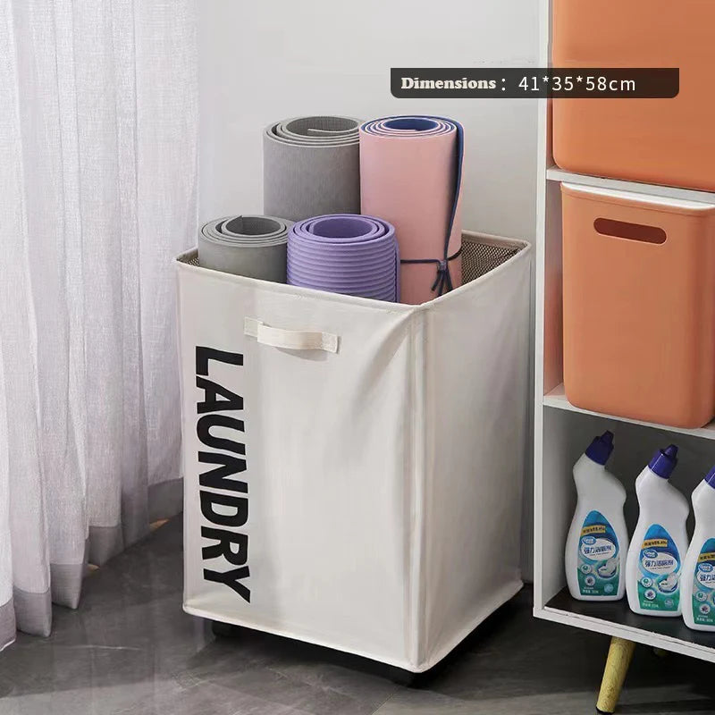 Laundry Basket with Wheels Large Capacity Yoga Mat Storage Basket Multifunctional Foldable Waterproof Dirty Clothes Storage Bag
