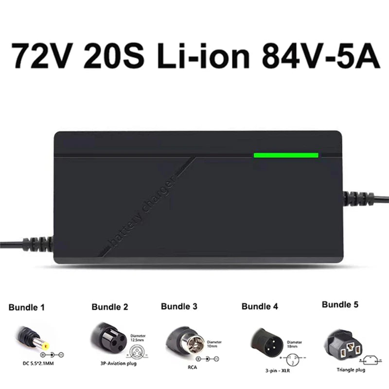 72V Charger 5A 20S Lithium-ion Battery Pack Charger 84V 5A Intelligent Fast Charging EU / US Plug With Cooling Fan
