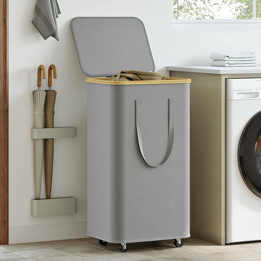 (60L/100L )Large Capacity Foldable Laundry Basket (60L/100L), Rectangular Dirty Clothes Hamper with Wheels, Detachable Liner