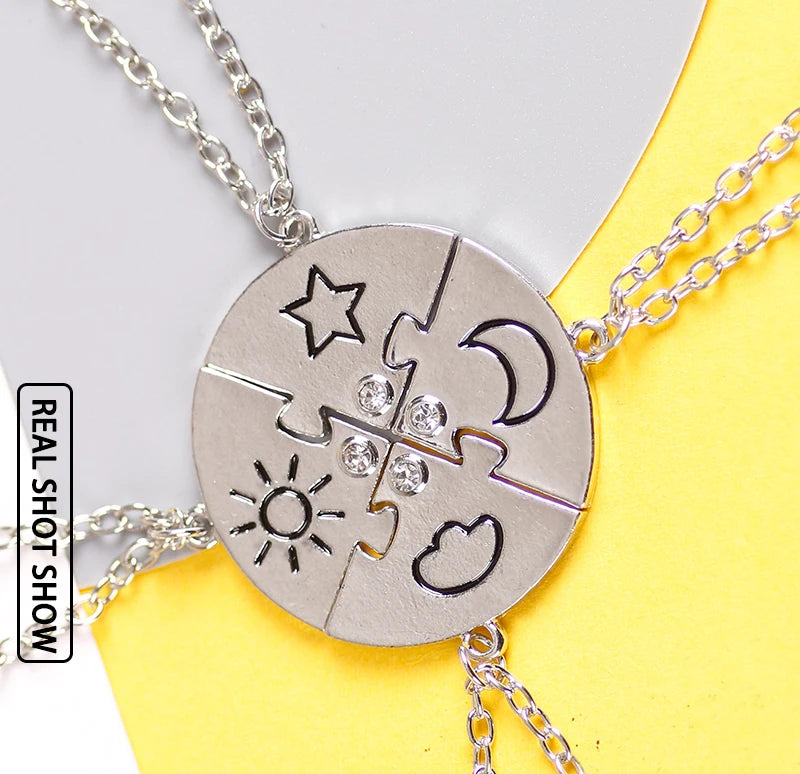 3pcs Best Friend Zircon Sun Star Moon Pendant Necklace Friendship Choker Chain 2025 Fashion Jewelry Accessories Gift