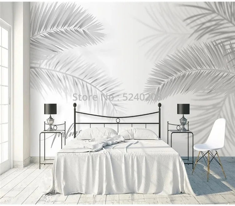 3D Hand-Painted Nordic Style Coconut Leaves Wall Mural for Living Room Bedroom Modern Art Photo Wallpaper Tropical Home Decor