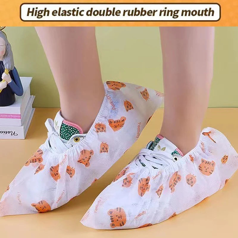 50 PCS Disposable Thickened Cartoon Shoe Covers,Home Indoor Non-slip Anti-dirty Foot Cover, Breathable Foot Covers For Shoes