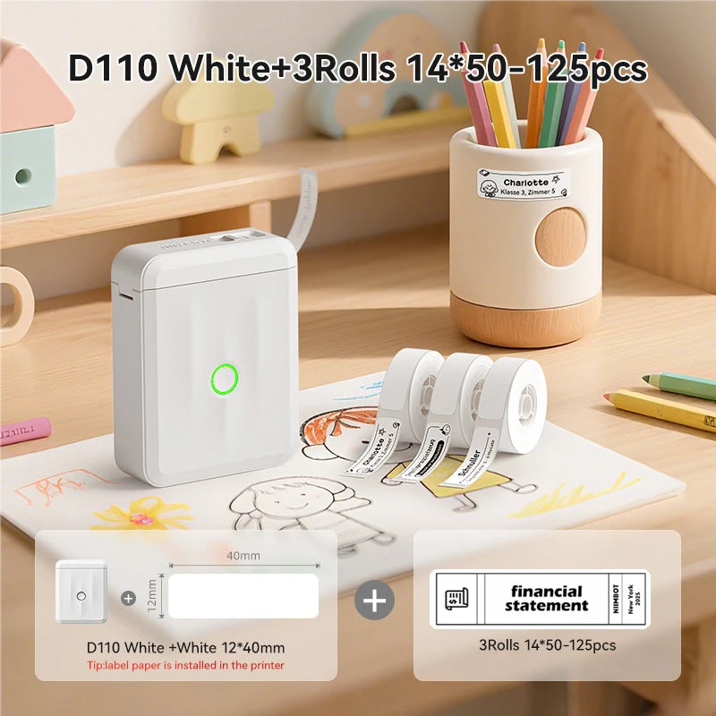 NIIMBOT D110 Upgraded Version Thermal Label Printer Mini Portable Smart Label Maker With Tape for Office Home Kitchen School
