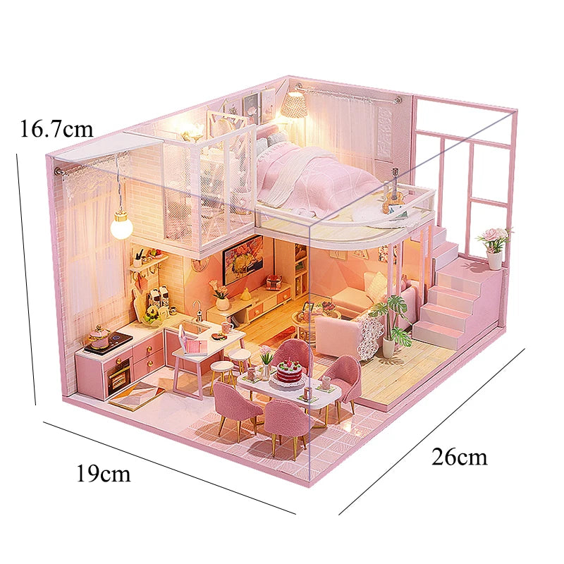 DIY Wooden Doll House Handmade Duplex Apartment Production 3D Puzzle Assembly Building Duplex Apartment Model Toy Children Gifts