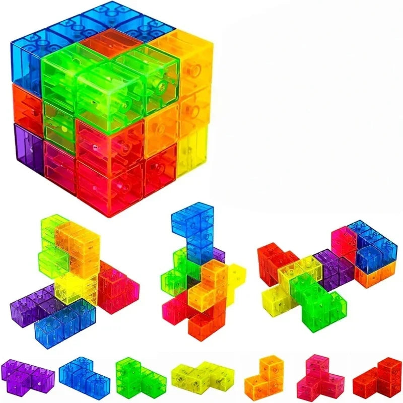 Magnetic Building Blocks 3D Puzzle Cubes Multi Shapes Magnetics Blocks with 54 Guide Cards Educational Stress Relief Fidget Toys