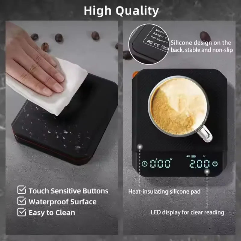 Black Coffee Scales High Precision Electronic Scales Palm Size Rechargeable Smart Espresso Scales with Timer 3 Modes Use