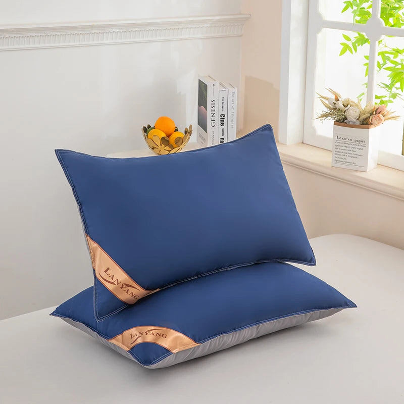 Luxurious high-quality double seam blue gray 2-color splicing pillow, high rebound5star hotel pillow, home bedroom sleep pillow