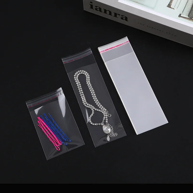 200pcs Transparent Cellophane Bags Cookie Candy Plastic Pouch Jewelry Card Gift Small Self Adhesive Bag Postcard Protective Case