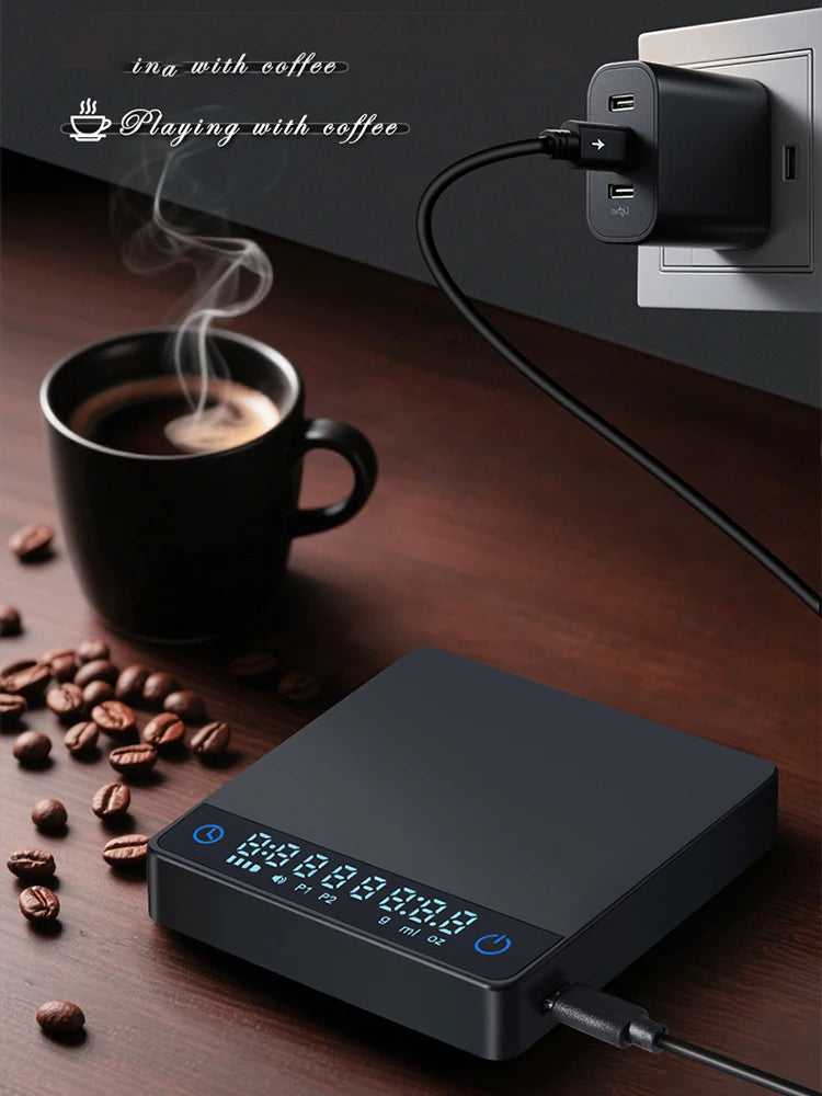 2kg Espresso Electronic Scale Smart Hand-brewed Coffee Dedicated Timing Scale LED Coffee Bean Scale Kitchen Weighing Tool