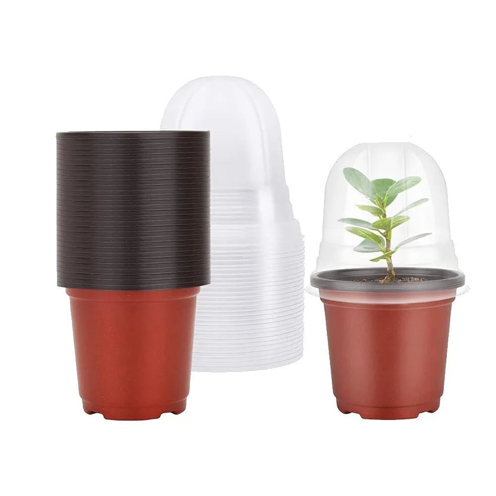 18 Piece Set (9 Pots+9 Lids), Infrared Black Inner Circular Plastic Flowerpot. Suitable for Gardens, Balconies, and Home Decor