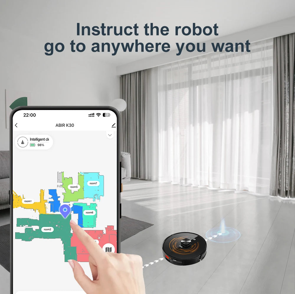 ABIR K30 Robot Vacuum Cleaner, Auto-Empty Station, Laser Lidar, 6500PA Suction,Multi-Floor Maping, Smart Home Wet Dry Appliance