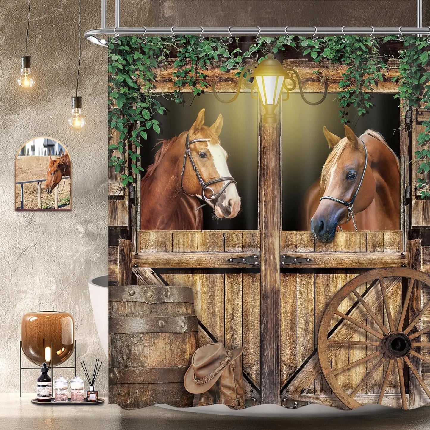 Funny Pig Shower Curtain Farmhouse Rustic Farm Animal in Bathtub Cute Western Country Shower Curtain Bathroom Set Pink Floral