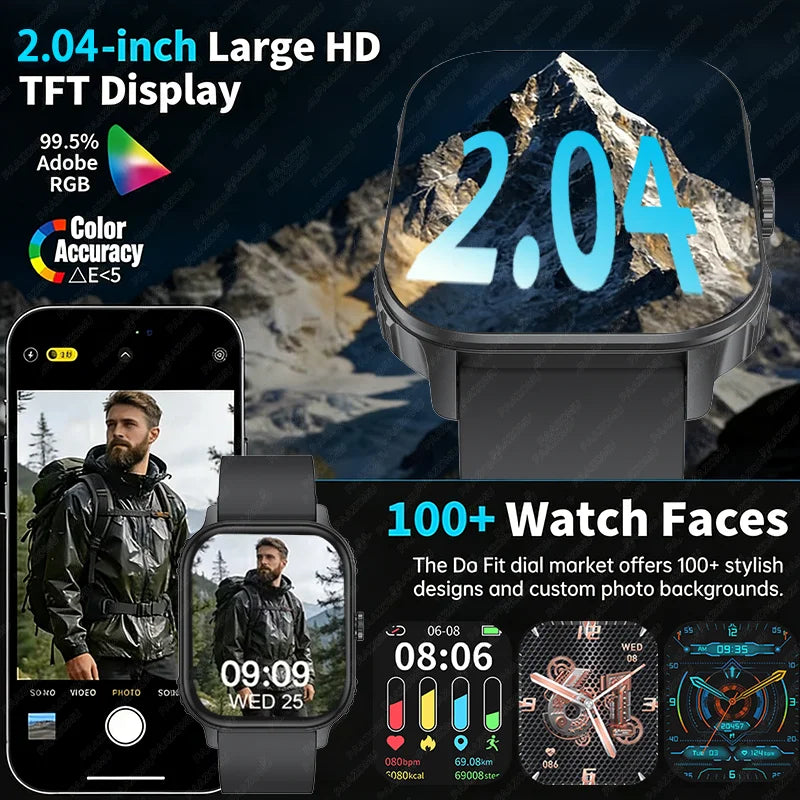 2026 2.04-inch Ultra Smart Watch For Men Women 1000mAh High Capacity Battery Outdoor Sports Fitness Health Monitoring Smartwatch