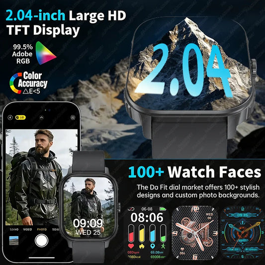 2026 2.04-inch Ultra Smart Watch For Men Women 1000mAh High Capacity Battery Outdoor Sports Fitness Health Monitoring Smartwatch
