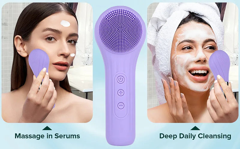 Sonic IPX7 Waterproof Facial Cleansing Brush Device Silicone Face Scrubber Exfoliator Cleaner Vibration Massager Deep Cleansing