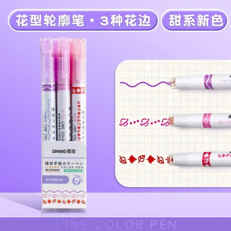 24/3 PCS Kawaii Flowers Line Shaped Highlighter Pens Roller Tip Curve Liner Marker for Writing Journaling Drawing Stationery