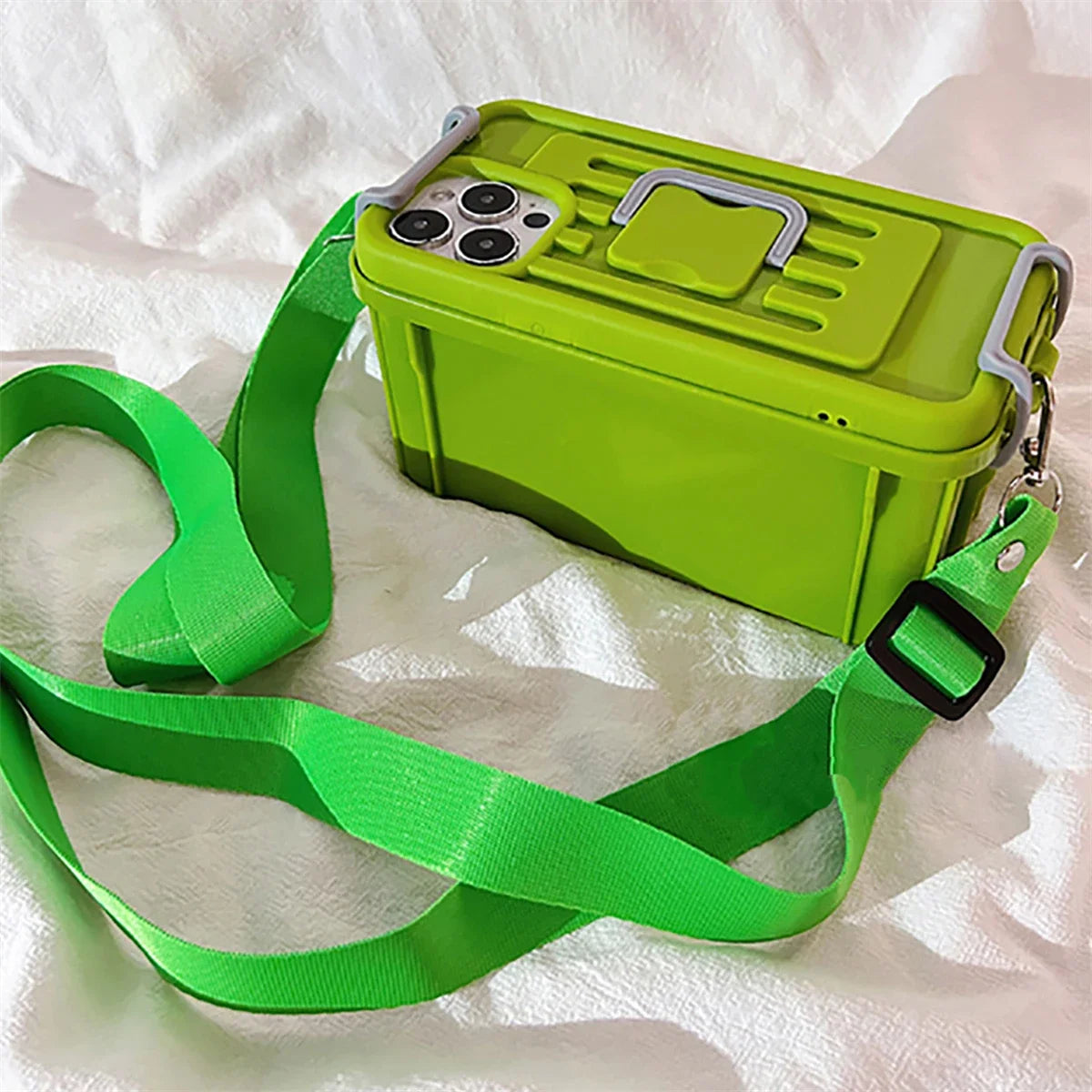 Hot Creative Storage Box Crossbody Lanyard Silicone Phone Shell For iPhone 11 12 13 14 15 Pro Max Funny Shockproof Soft Cover