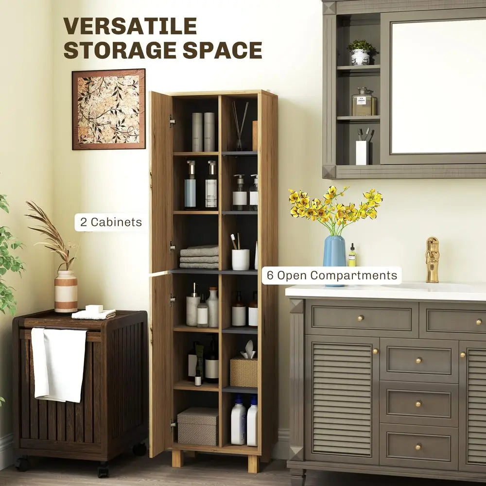 Bathroom Storage Cabinet, Bathroom Storage Unit, Freestanding Bathroom Cabinet with 6 Open Compartments and 6 Shelves
